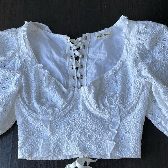 For Love and Lemons Corset Top Sand Dollar Lace Up Eyelet Blouse Underwire Boho - Picture 8 of 16